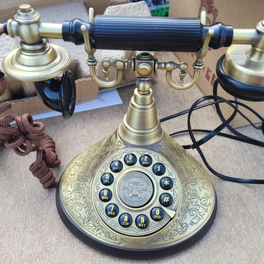 Vintage Style Rotary Dial Telephone - Black and Gold